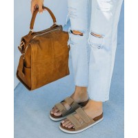 Comfort Faux Suede Velcro Sandal - Khaki