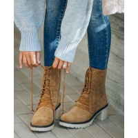 Danny Lace Up Heeled Boot - Camel